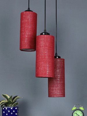 Devansh Devansh Maroon Jute Cylindrical Cluster Hanging Lamp Pendant Lamp Ceiling Lamp(Maroon)