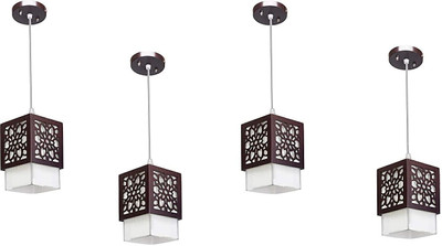 Areezo Wooden Square Flower Blooming hanging lamp (Set of 4),bulb not included Pendant Lamp Ceiling Lamp(Brown)