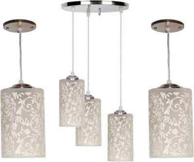 VAGalleryKing Multicolor Glass Decorative 3Lite Ceiling Lamp With 2 Hanging Light Combo Pack Pendant Lamp Ceiling Lamp(White)