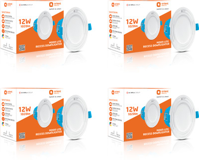 Orient Electric MoonLite 12W Round Recess Down Lighter, Cool White (6500K) - Pack of 4 Downlighter Ceiling Light Ceiling Lamp(White)
