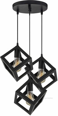 spark world Cube Square Shape Black Hanging Pendant Ceiling Light Lamp (Bulb Not Included) Chandelier Ceiling Lamp(Black)