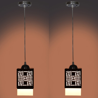 Gojeeva Wooden Hanging Lamp Without Bulb(PACK OF 2) Pendant Lamp Ceiling Lamp(Black)