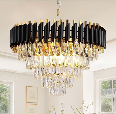 Yavik Elegant 500mm Black Gold Crystal Lighting Design luxurious light fixture Chandelier Ceiling Lamp(Black, Gold)