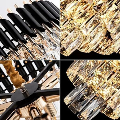 Yavik Modern 300mm black and gold chandelier light fixture ,12 inch chandelier jhumar Chandelier Ceiling Lamp(Black, Gold)