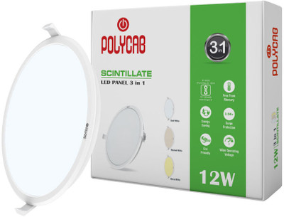 Polycab Polycab 12W Scintillate 3-in-1 Color Changing LED Panel Light Recessed Ceiling Light Ceiling Lamp(White)