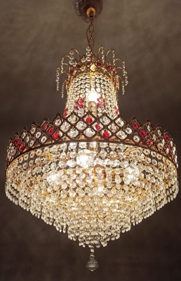 Shri Mahal Antiques LED Crystal Big Size Jhumar Ceiling Light For Living Room/Hall/Bed Room Chandelier Ceiling Lamp(Gold, Clear, Red)