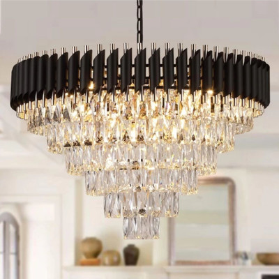Yavik Chandelier Crystal black gold polish 600mm chandelier Chandelier Ceiling Lamp(Black, Gold)