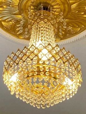 Shri Mahal Antiques Crystal Big Size Jhumar WITH LED BULB Light For Living Room/Hall/Bed Chandelier Ceiling Lamp(Gold)