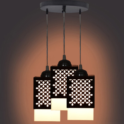 Somil Wood Pendant Hanging Ceiling Lamp Light Of 3 Shade For Indoor Lighting In Home Pendant Lamp Ceiling Lamp(Black, White)