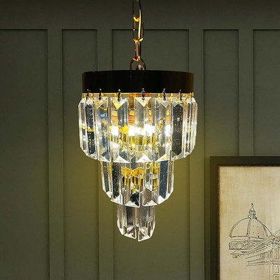 Shri Mahal Antiques Round 160mm Crystal Chandelier for Home Decor Chandelier Ceiling Lamp(Gold)