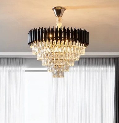 Shri Mahal Antiques 500 MM Black Mamra LED Crystal Chandelier Light For Living Room Bed Room Hall Chandelier Ceiling Lamp(Gold, Black)