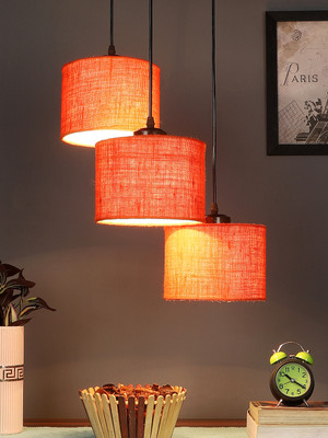 Devansh Devansh Orange Jute Round Drum Cluster Hanging Lamp Pendant Lamp Ceiling Lamp(Orange)