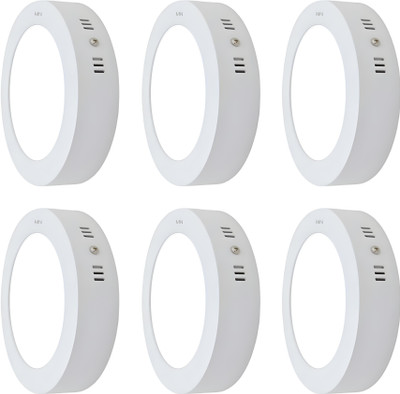 MNLight Moon Light LED 9 Watts Round Surface Down Light, Pack of 6, Cool White Recessed Ceiling Lamp(White)