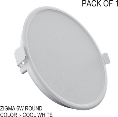 Nortek Zigma 6W Round Led Downlight Panel Light Ceiling Light Cool White Pack of 1 Recessed Ceiling Light Ceiling Lamp(White)