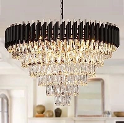 SHRESHTHA k9 Crystal Black Gold polish metal 600mm chandelier hanging ceiling jhoomer Chandelier Ceiling Lamp(Black, Gold)