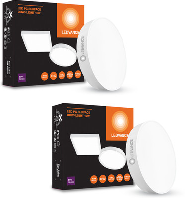 ledvance 12 W Downlighter Ceiling Lamp | Round | Cool White | Pack of 2 Downlighter Ceiling Light Ceiling Lamp(White)