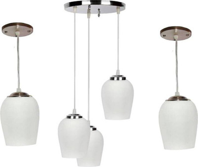 VAGalleryKing Multicolor Glass Decorative 3Lite Ceiling Lamp With 2 Hanging Light Combo Pack Pendant Lamp Ceiling Lamp(White)