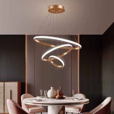 Blissbells modern 3 ring light gold chandelier in 3 colour modes for drawing room Chandelier Ceiling Lamp(White)