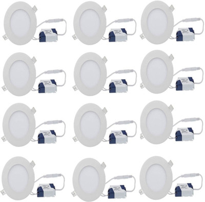 GALAXY 6 watt LED Round Slim Panel White Light False Ceiling POP DownLight Indoor Light pack of 12 Recessed Ceiling Light Ceiling Lamp(White)