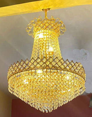 Shri Mahal Antiques Crystal Big Size Jhumar Ceiling Light For Living Room/Hall/Bed Room Chandelier Ceiling Lamp(Gold, Clear)