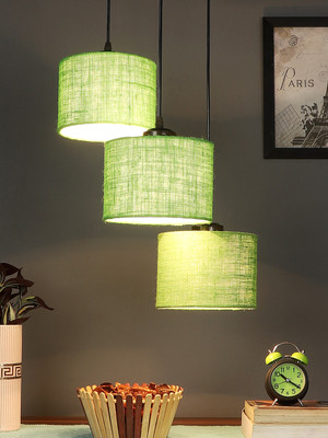 Devansh Devansh Green Jute Round Drum Cluster Hanging Lamp Pendant Lamp Ceiling Lamp(Green)