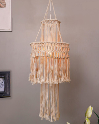 Homesake Macrame Lamp Shade Boho Hanging Pendant Light Cover,Handmade Woven Bohemian Decoration Chandelier Shade for Modern Office Bedroom Living Room Nursery Dorm, E27, 2 Layer Pendant Lamp Ceiling Lamp(Beige)