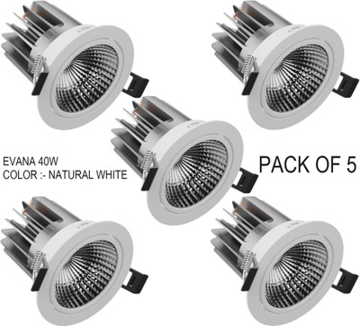 Nortek Evana 40W Round Adjustable Design Tiltable COB Downlight Natural White Pack of 5 Recessed Ceiling Light Ceiling Lamp(White)