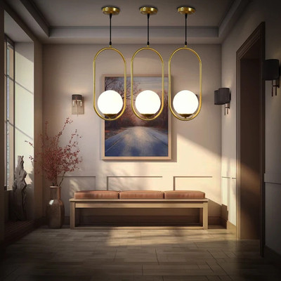 GAUVIK GAU - 210 MILKY GLASS HANGING, PACK OF 3 Pendant Lamp Ceiling Lamp(Gold)