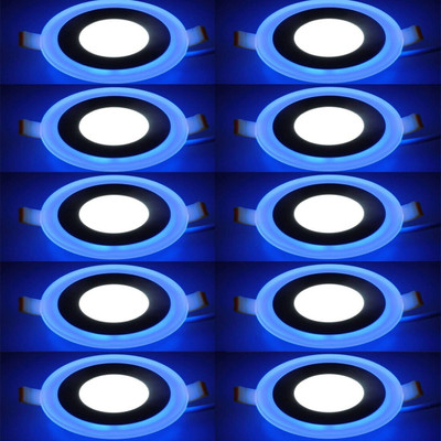 GALAXY 6 watt (3+3) LED Round Panel Light Ceiling 3D Effect Lighting Blue & White pack of 10 Recessed Ceiling Light Ceiling Lamp(Blue, White)