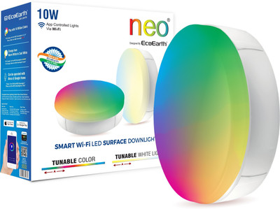 ECOEARTH Neo WiFi LED Smart Surface Downlight |10W| Warm to Cool Feel & 16 Million Colors Surface Ceiling Light Ceiling Lamp(Multicolor)