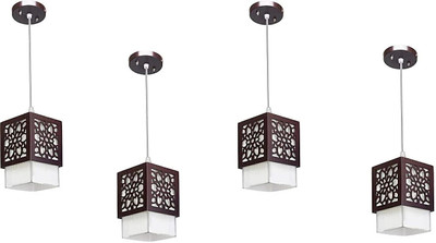 Areezo Wooden Square Flower Blooming hanging lamp (Set of 4),bulb not included Pendant Lamp Ceiling Lamp(Brown)