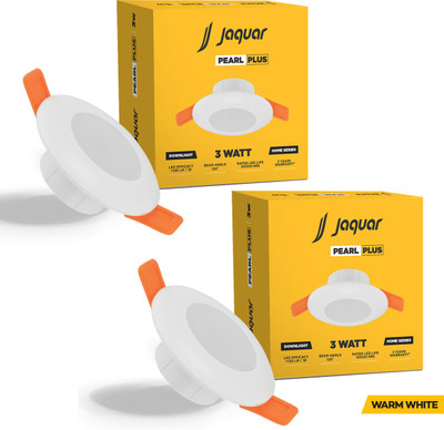 Jaquar 3W Pearl Plus Round Downlight - Warm (Pack of 2) Ceiling Light Ceiling Lamp(White)