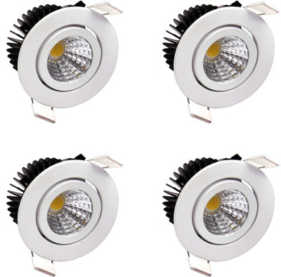 GALAXY LED Ceiling COB Spot Light 6 Watt Round Warm White (3000K) Tilt Pack of 4 Recessed Ceiling Light Ceiling Lamp(Multicolor)