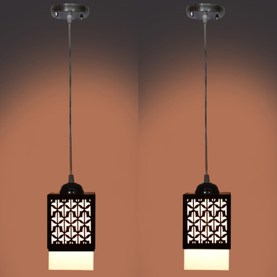 Gojeeva Wooden Hanging Lamp Without Bulb(PACK OF 2) Pendant Lamp Ceiling Lamp(Black)