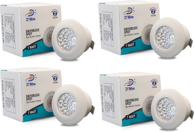 D'Mak D’Mak™ 1 Watt LED COB/Spot Light/Button Light (Blue) Round Driver Included pack of 4 Recessed Ceiling Lamp(Blue)