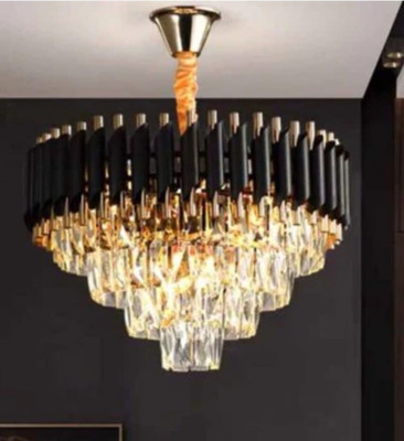 PRALINZ 500 MM Black Mamra LED Crystal Big Size Jhumar Lamp Chandelier Ceiling Lamp(Black, Clear)