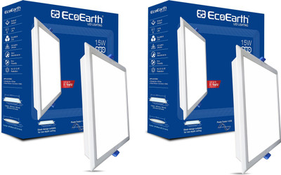 ECOEARTH Duo |15W| Led Slim Downlight |Cool White| Square | Pack of 2 Ceiling Light Ceiling Lamp(White)