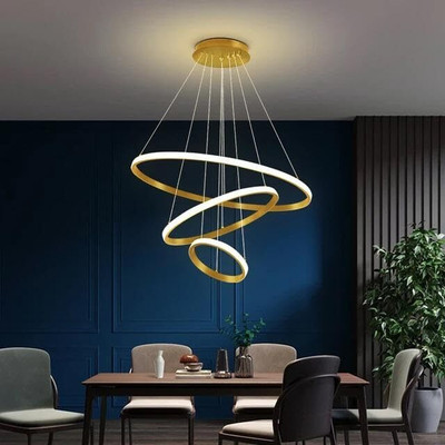 GLIMBIN Modern Double 3 Ring LED Chandelier Lamp (Warm White, Gold) Chandelier Ceiling Lamp(White, Gold)