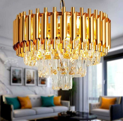 NOZZ Crystal 400mm Colour Changing Jhumar Hanging Pandent Chandelier Ceiling (Gold) Chandelier Ceiling Lamp(Gold)