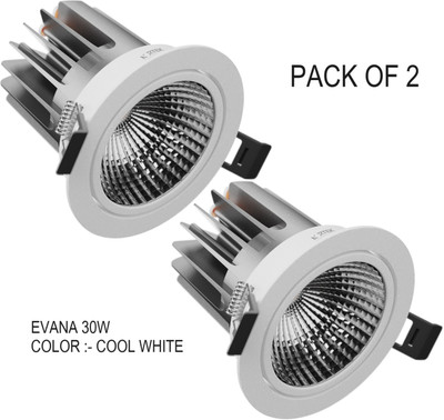 Nortek Evana 30W Round Adjustable Design Tiltable COB Downlight Cool White Pack of 2 Recessed Ceiling Light Ceiling Lamp(White)