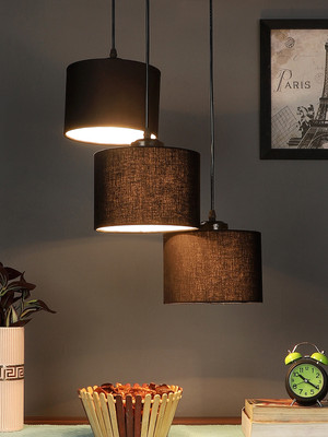 Devansh Devansh Black Cotton Round Drum Cluster Hanging Lamp Pendant Lamp Ceiling Lamp(Black)
