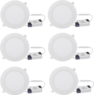 GALAXY 12 watt LED Round Slim Panel Light False Ceiling POP DownLight Indoor Light pack of 6 Recessed Ceiling Lamp(White)