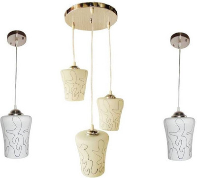 VAGalleryKing Multicolor Glass Decorative 3Lite Ceiling Lamp With 2 Hanging Light Combo Pack Pendant Lamp Ceiling Lamp(Black)