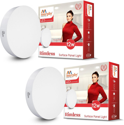MURPHY 12-Watt Borderless Round LED Surface Mount Panel Light (Cool White, Pack of 2) Ceiling Light Ceiling Lamp(White)