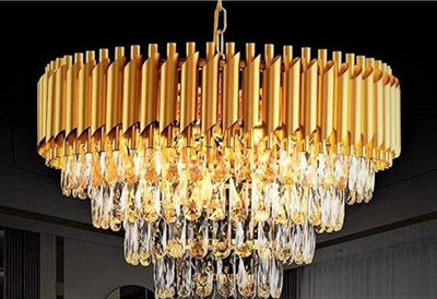 Yavik K9 Crystal gold polish metal 500mm chandelier hanging ceiling light jhumar Chandelier Ceiling Lamp(Gold)