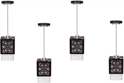 Areezo Wooden Square Flower Design hanging lamp (Set of 4),bulb not included Pendant Lamp Ceiling Lamp(Brown, White)