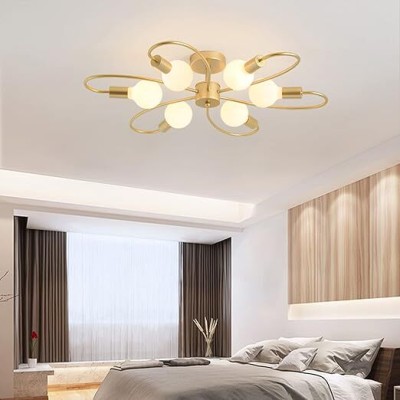 KINIS KIN-GOLDEN 6 LIGHT 151 CHANDELIER Nordic ARC Ceiling Lights 6 Snake Head Chandelier Ceiling Lamp(Gold)