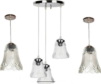 VAGalleryKing Multicolor Glass Decorative 3Lite Ceiling Lamp With 2 Hanging Light Combo Pack Pendant Lamp Ceiling Lamp(Clear)