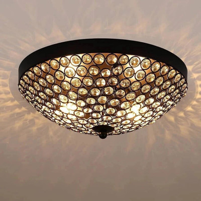 Kabhaveneshu Craft Crystal Jhoomer LED Ceiling Light-18 Watt Dome/Bowl Shape Metal Glass Chandelier Ceiling Lamp(Black, Clear)