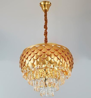 spark world Modern Chandelier with K9 Crystal For Home Decoration Chandelier Ceiling Lamp(Gold)